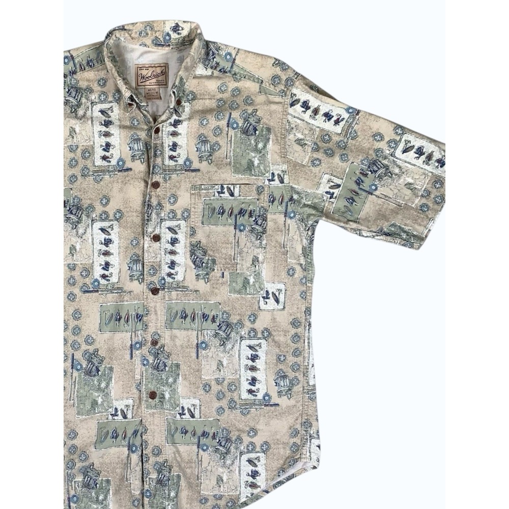 Woolrich Shirt Mens Medium Button Up Short Sleeve Fishing 100% Cotton‎